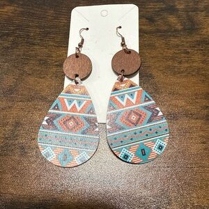Bohemian Teardrop Earrings with Tribal Pattern